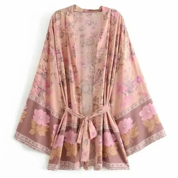 Bohemian Dahlia Floral Print Kimono Mini Dress - Picture 4 of 12